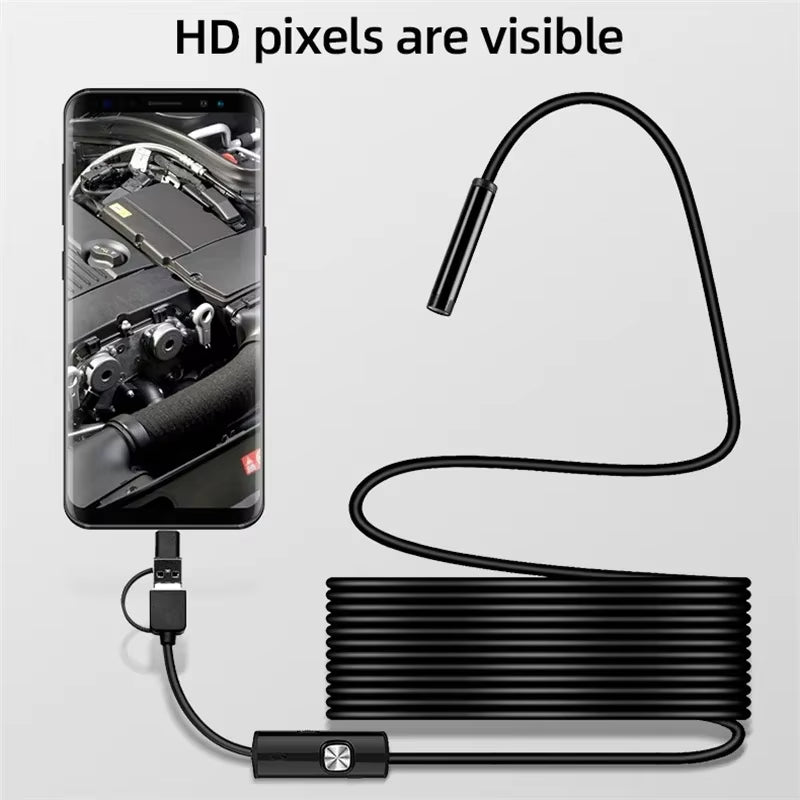 Industrial Borescope, 3 in 1 Endoscope Camera with 6 Leds, Type C,IP67 Waterproof, OTG Mini Camera for Pipeline Inspection