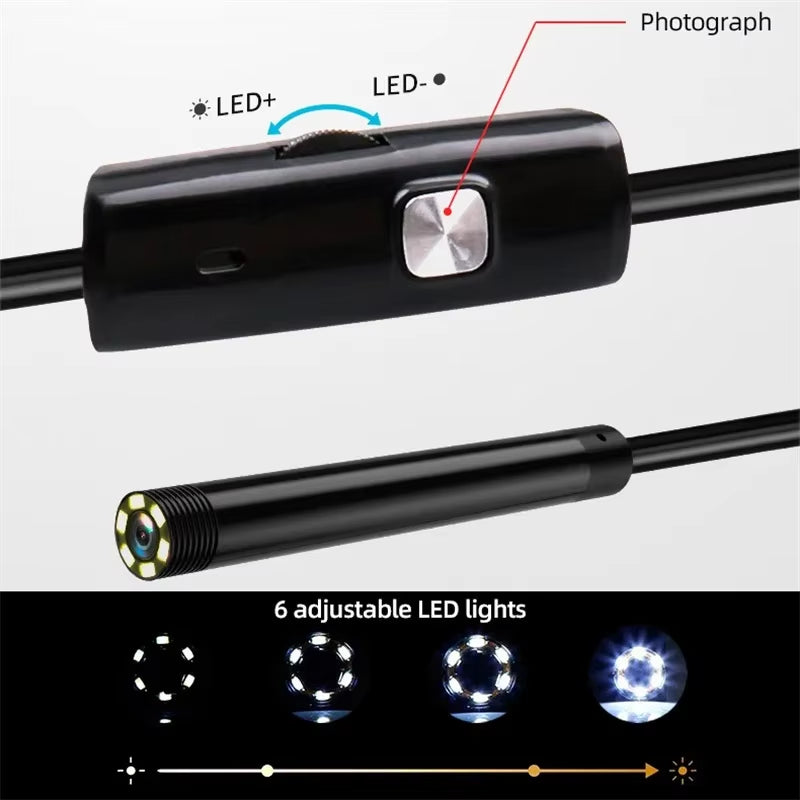 Industrial Borescope, 3 in 1 Endoscope Camera with 6 Leds, Type C,IP67 Waterproof, OTG Mini Camera for Pipeline Inspection