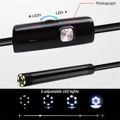 Industrial Borescope, 3 in 1 Endoscope Camera with 6 Leds, Type C,IP67 Waterproof, OTG Mini Camera for Pipeline Inspection