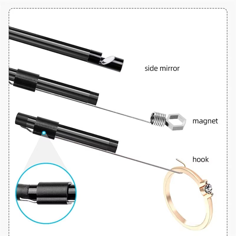 Industrial Borescope, 3 in 1 Endoscope Camera with 6 Leds, Type C,IP67 Waterproof, OTG Mini Camera for Pipeline Inspection